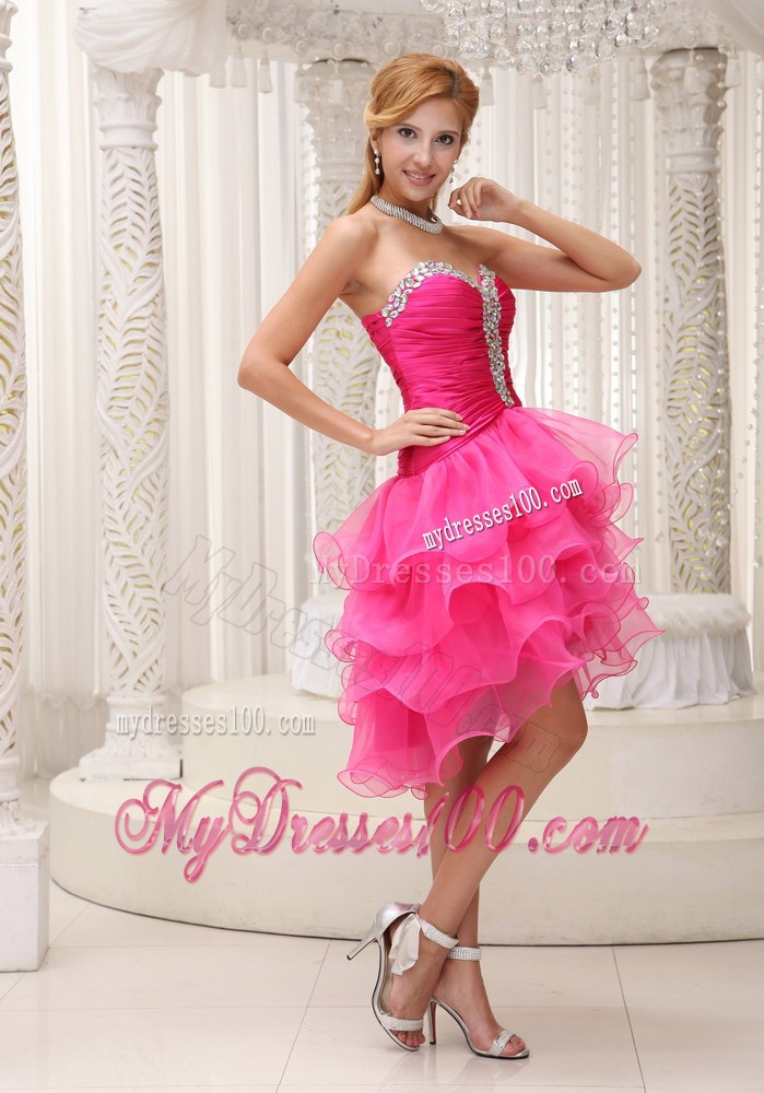 Lovely Hot Pink Princess Beading Ruffles Sweetheart 2013 Cocktail Dress