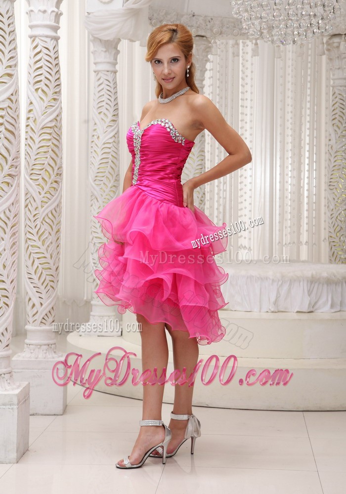 Lovely Hot Pink Princess Beading Ruffles Sweetheart 2013 Cocktail Dress