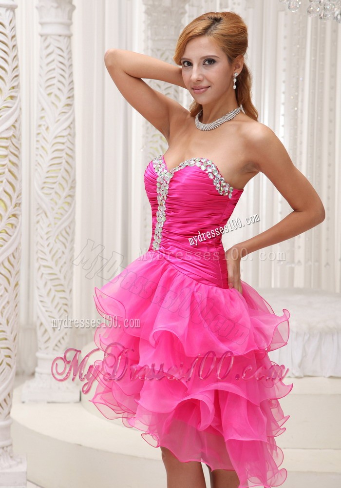 Lovely Hot Pink Princess Beading Ruffles Sweetheart 2013 Cocktail Dress