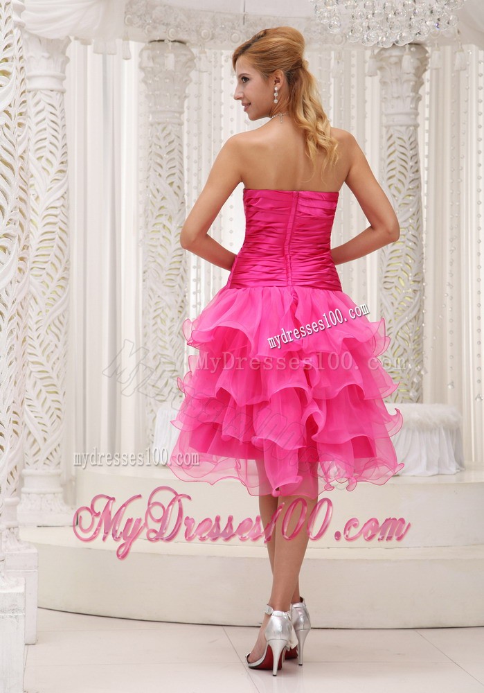 Lovely Hot Pink Princess Beading Ruffles Sweetheart 2013 Cocktail Dress