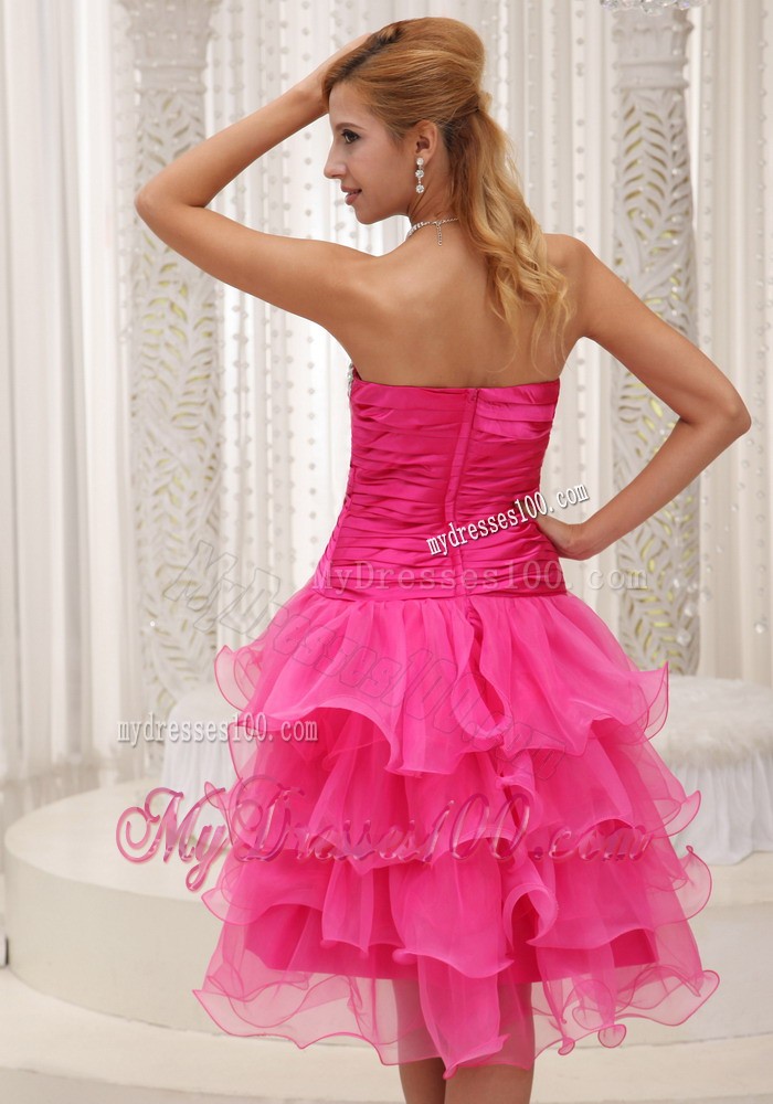 Lovely Hot Pink Princess Beading Ruffles Sweetheart 2013 Cocktail Dress