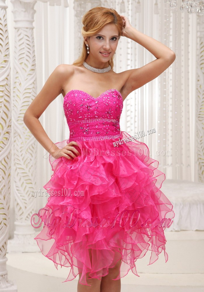 Beautiful Hot Pink Prom Cocktail Dress For 2013 Beaded Ruffles
