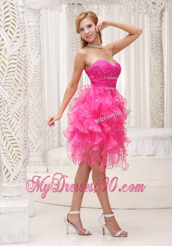 Beautiful Hot Pink Prom Cocktail Dress For 2013 Beaded Ruffles