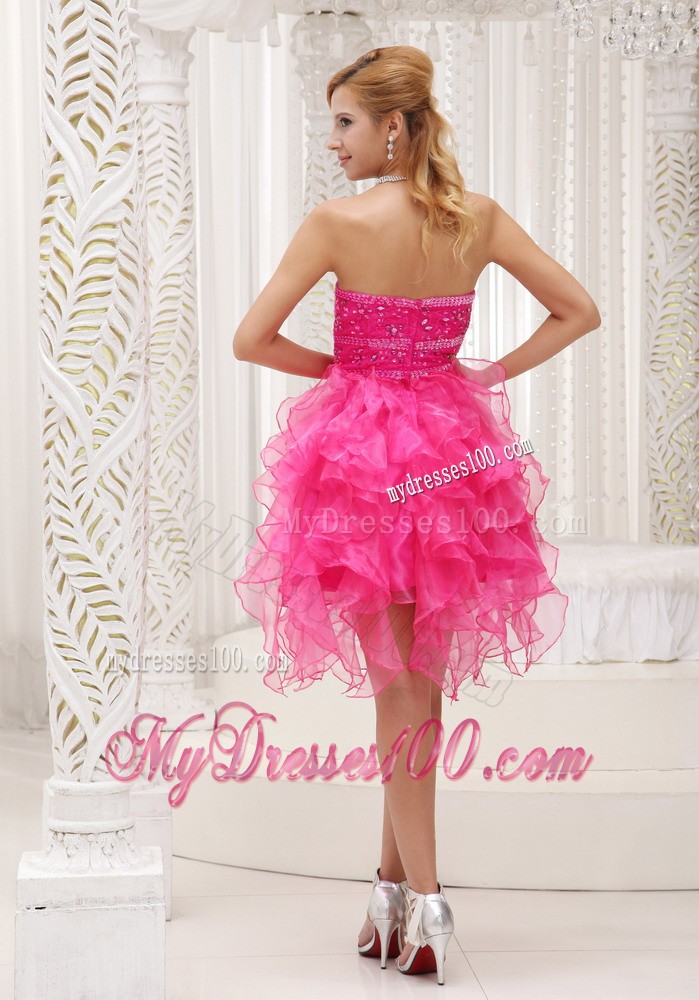 Beautiful Hot Pink Prom Cocktail Dress For 2013 Beaded Ruffles