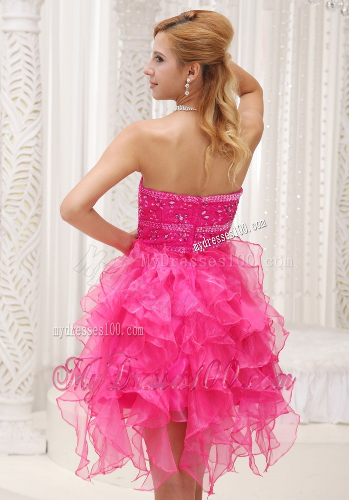 Beautiful Hot Pink Prom Cocktail Dress For 2013 Beaded Ruffles