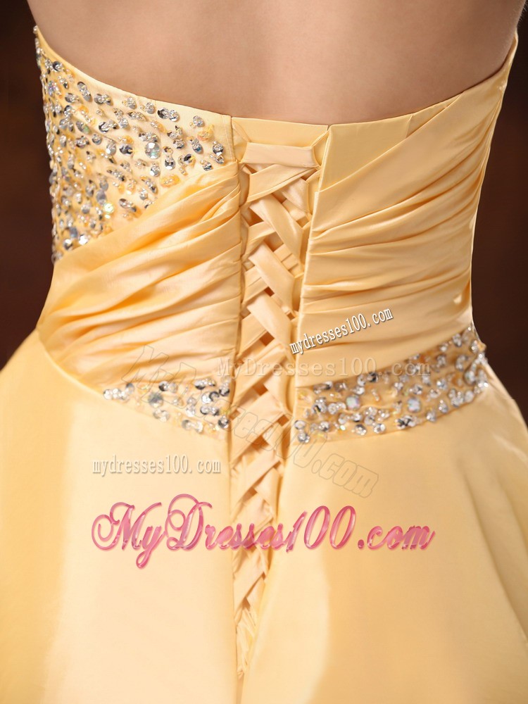 Gold Strapless Beaded Knee-length Cocktail Dresses For Custom Made