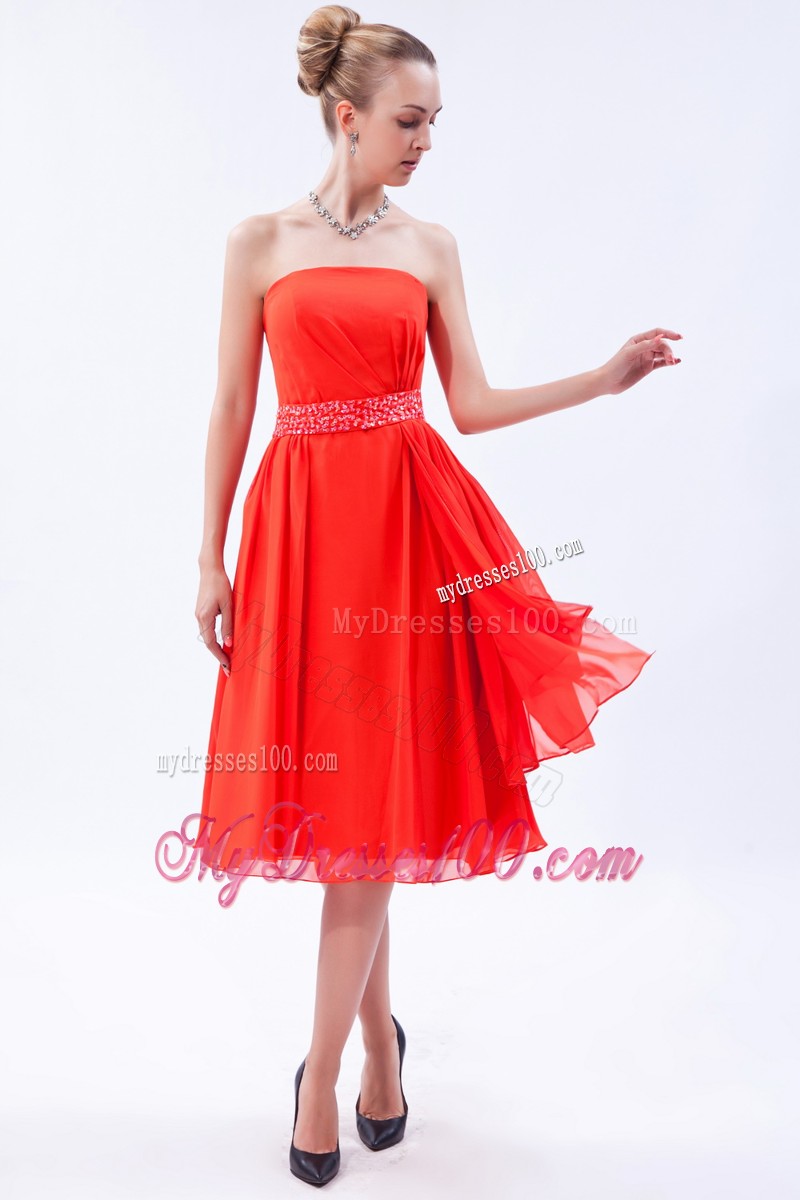 Pretty Red Empire Strapless 2013 Cocktail Dress Beading Knee-length