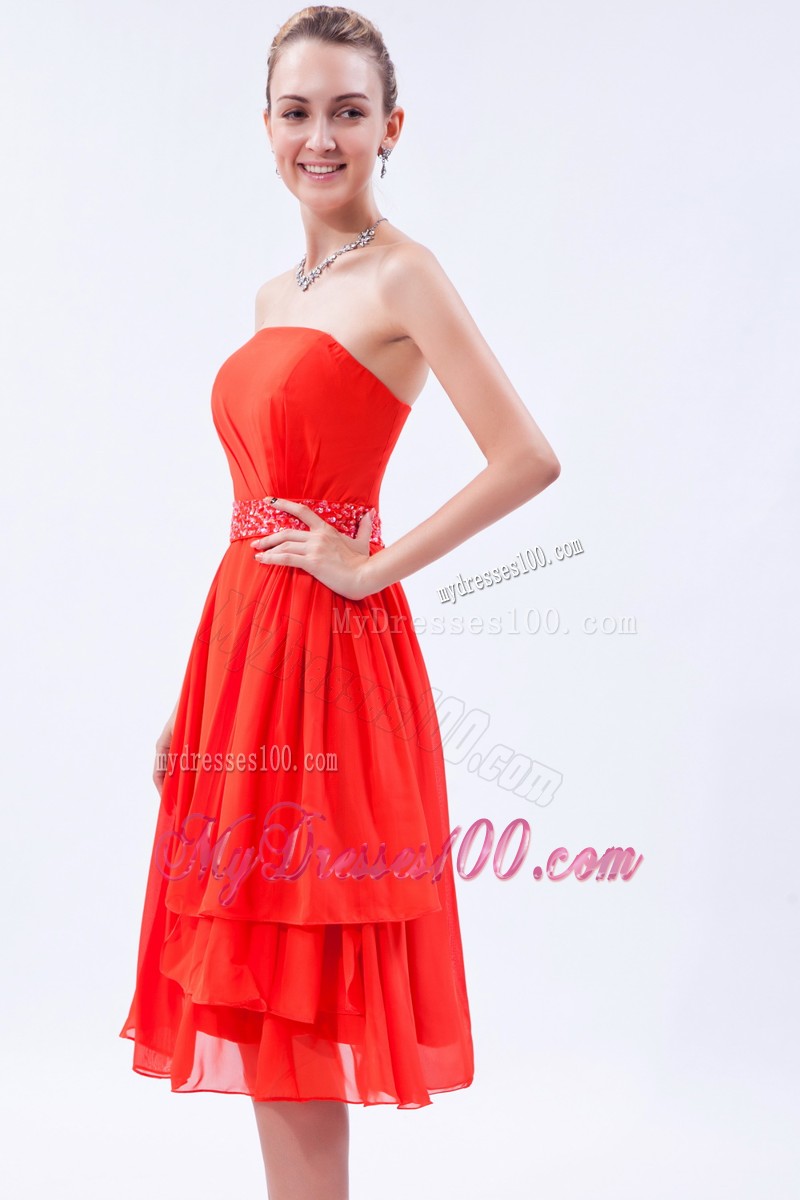 Pretty Red Empire Strapless 2013 Cocktail Dress Beading Knee-length