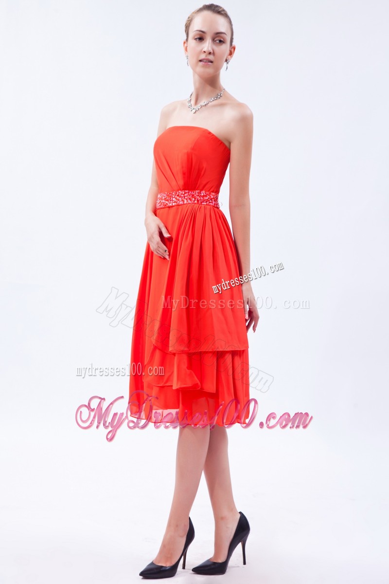 Pretty Red Empire Strapless 2013 Cocktail Dress Beading Knee-length