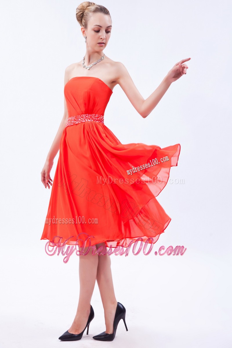 Pretty Red Empire Strapless 2013 Cocktail Dress Beading Knee-length