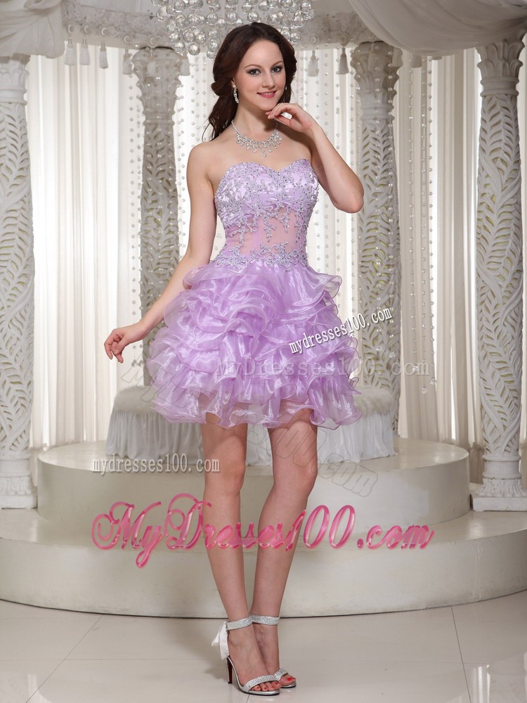 Sexy Sweetheart Mini-length Lavender Beaded Decorate Cocktail Dress