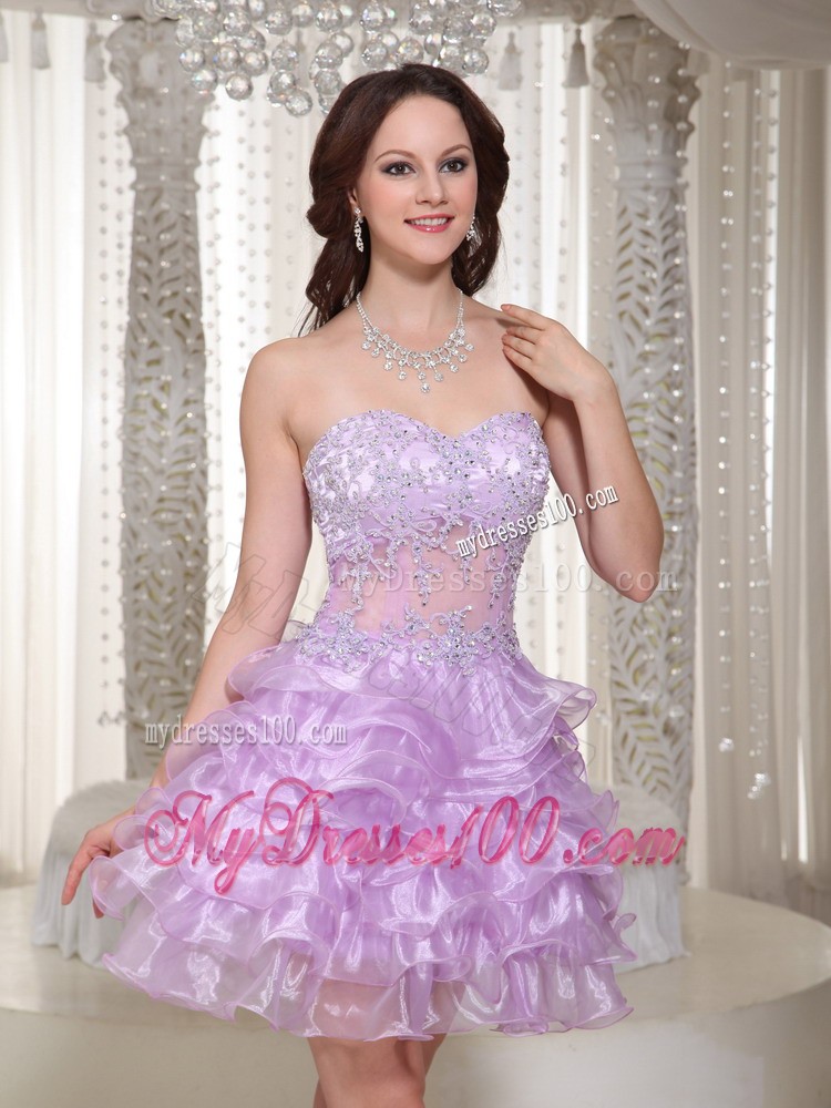 Sexy Sweetheart Mini-length Lavender Beaded Decorate Cocktail Dress