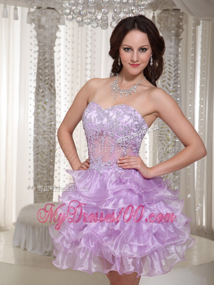Sexy Sweetheart Mini-length Lavender Beaded Decorate Cocktail Dress