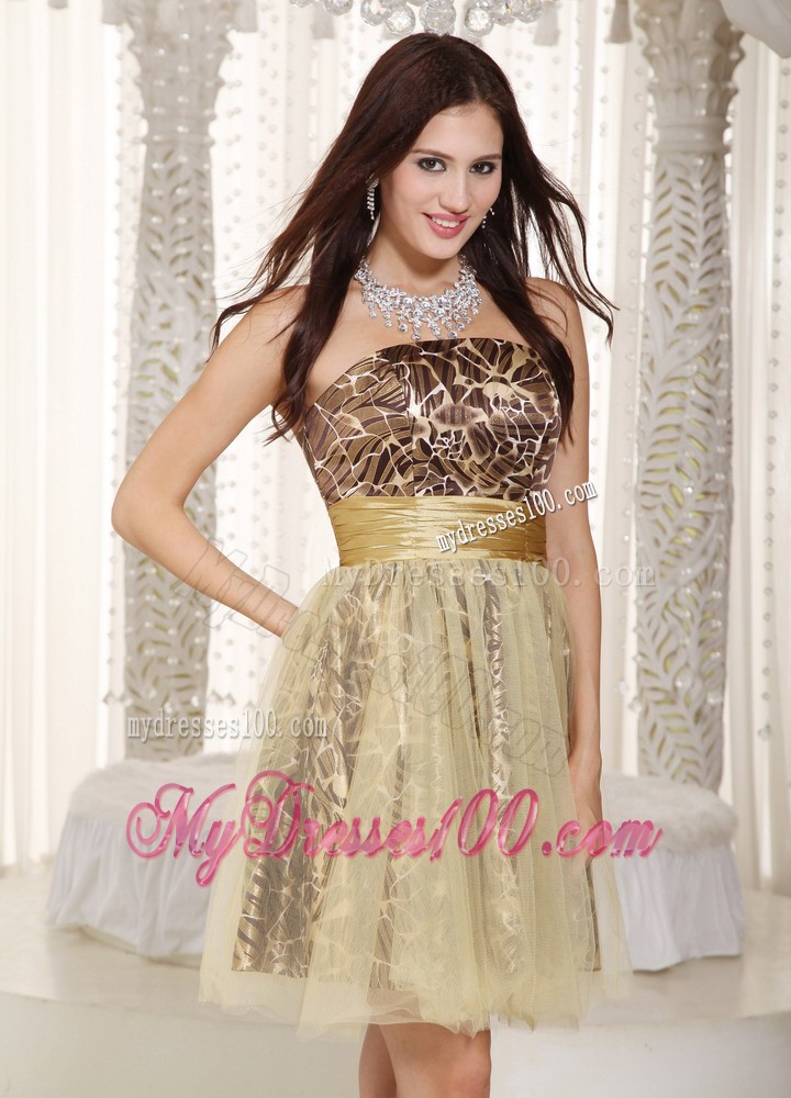 2013 Champagne Strapless Knee-length Leopard Cocktail Dress