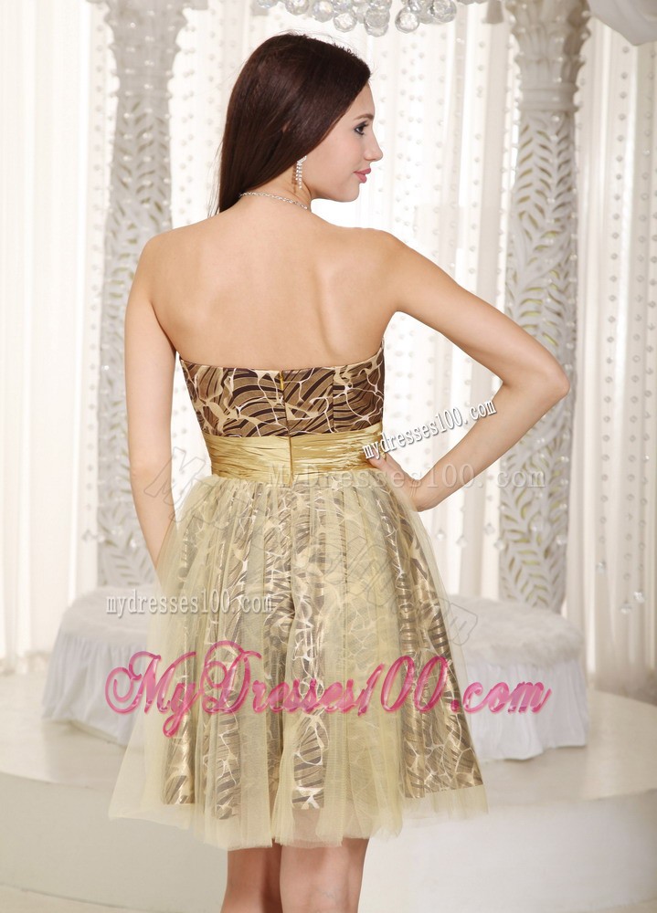 2013 Champagne Strapless Knee-length Leopard Cocktail Dress