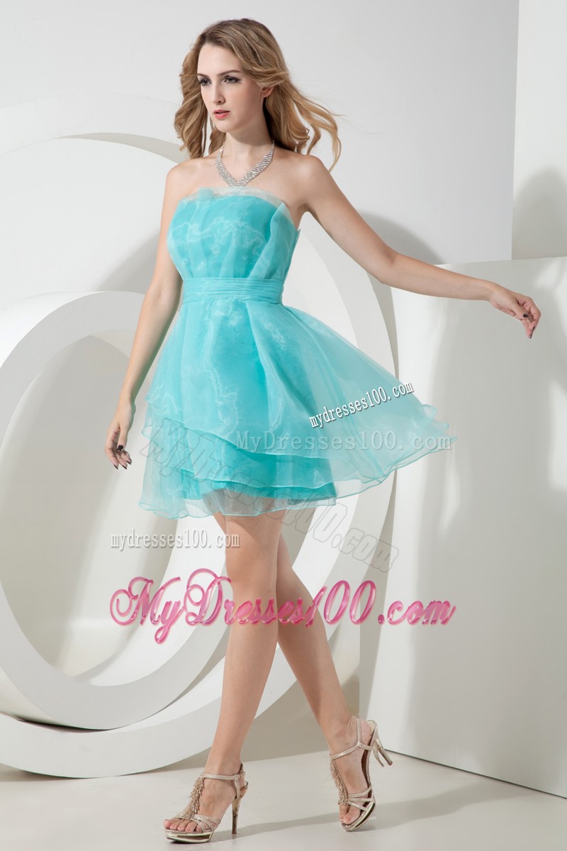 2013 Light Blue Strapless Cocktail Dresses Ruching Mini-length