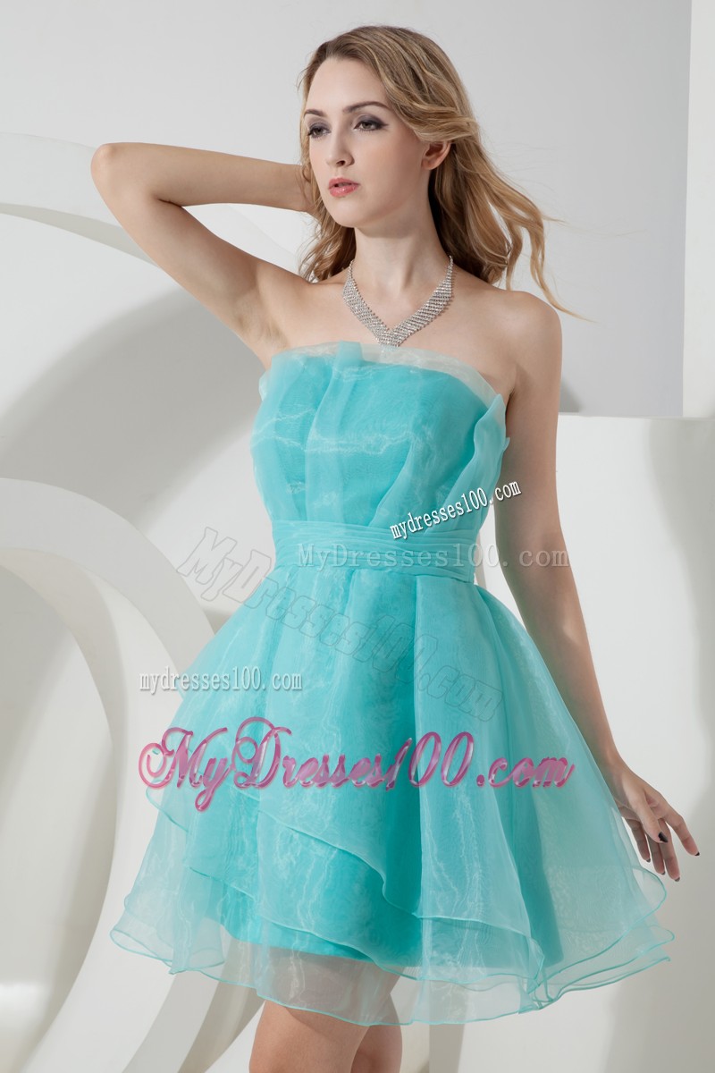 2013 Light Blue Strapless Cocktail Dresses Ruching Mini-length