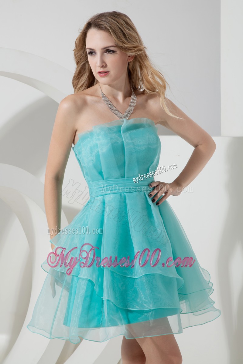 2013 Light Blue Strapless Cocktail Dresses Ruching Mini-length