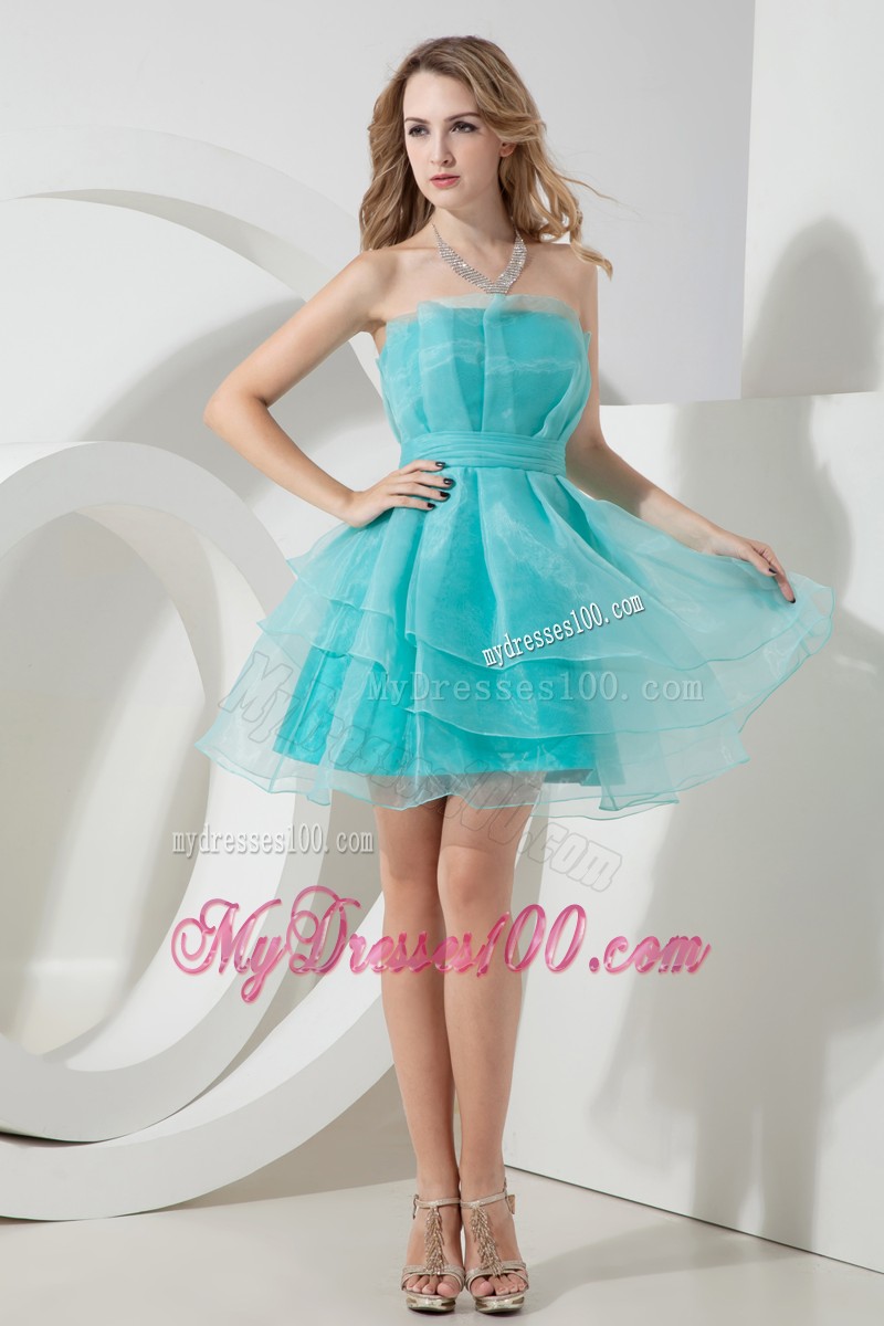 2013 Light Blue Strapless Cocktail Dresses Ruching Mini-length