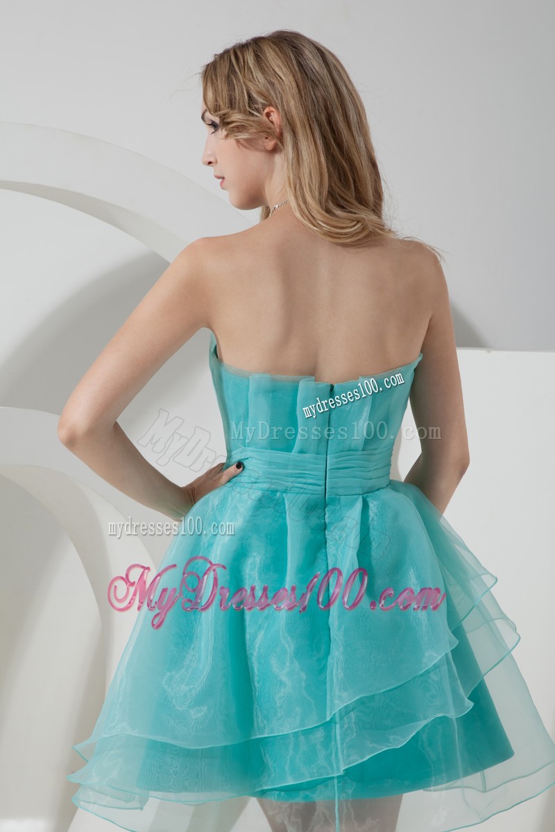 2013 Light Blue Strapless Cocktail Dresses Ruching Mini-length