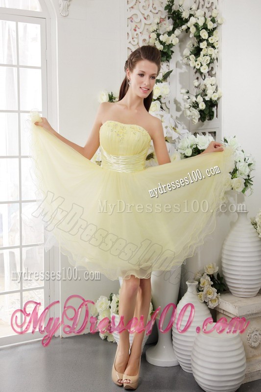 Right Yellow Princess Strapless Mini-length Beading Cocktail Dresses