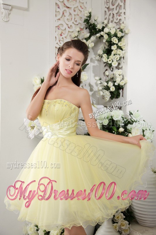 Right Yellow Princess Strapless Mini-length Beading Cocktail Dresses