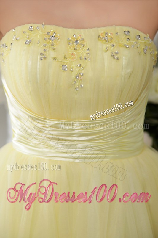Right Yellow Princess Strapless Mini-length Beading Cocktail Dresses