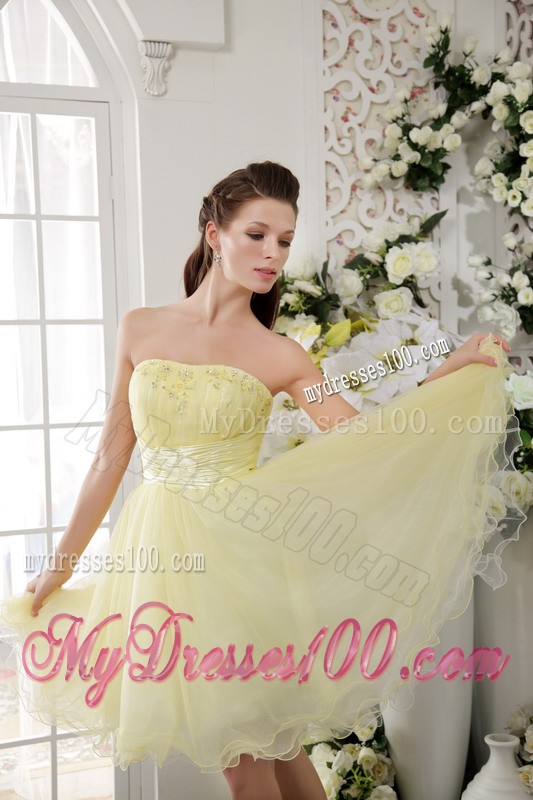 Right Yellow Princess Strapless Mini-length Beading Cocktail Dresses