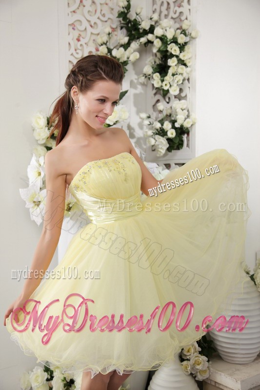 Right Yellow Princess Strapless Mini-length Beading Cocktail Dresses