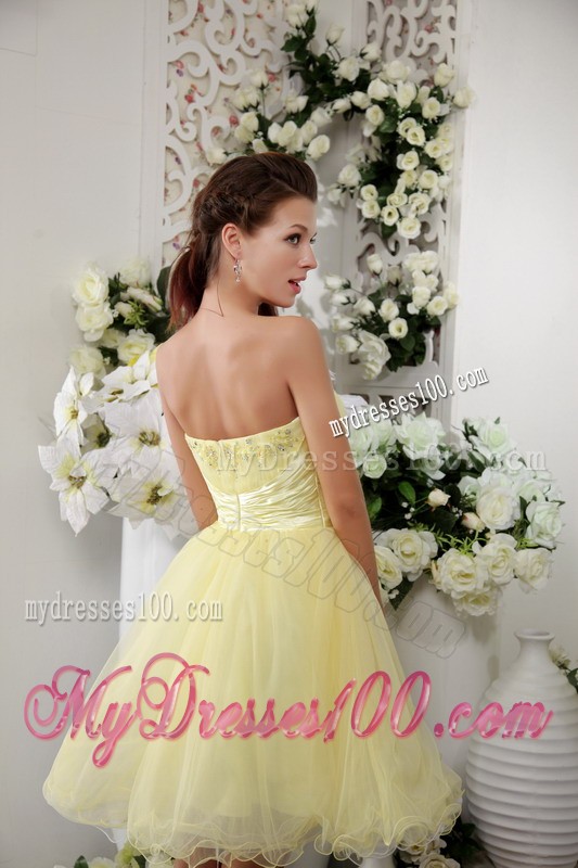 Right Yellow Princess Strapless Mini-length Beading Cocktail Dresses