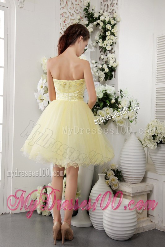Right Yellow Princess Strapless Mini-length Beading Cocktail Dresses