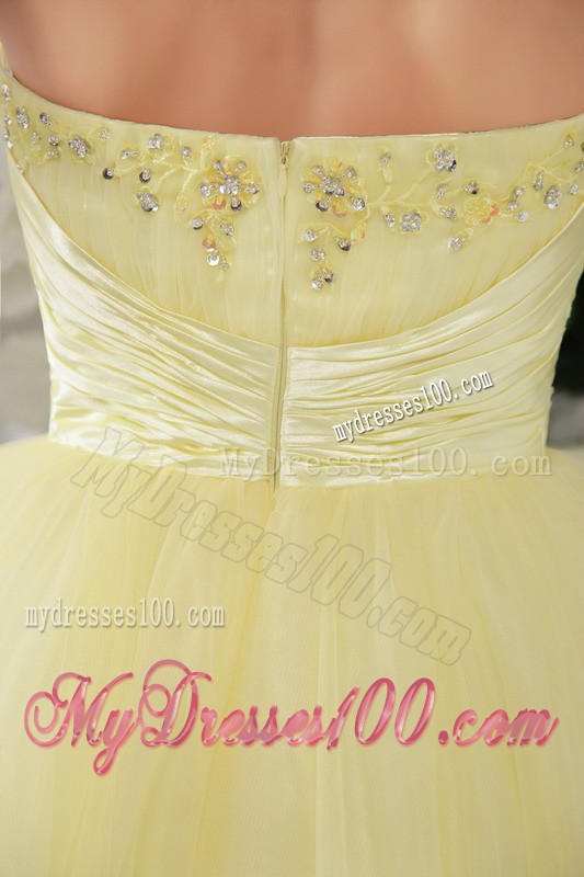 Right Yellow Princess Strapless Mini-length Beading Cocktail Dresses