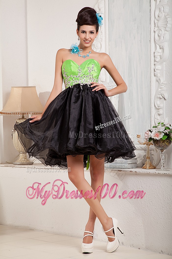 Black and Spring Green Cocktail Dresses Sweetheart Mini-length