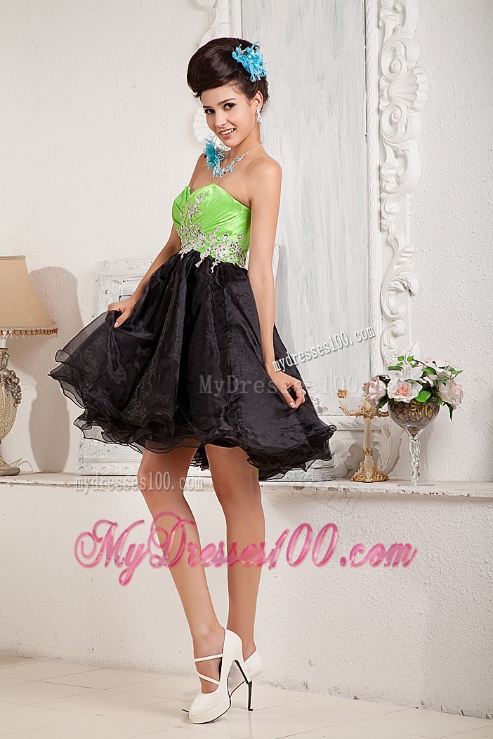 Black and Spring Green Cocktail Dresses Sweetheart Mini-length