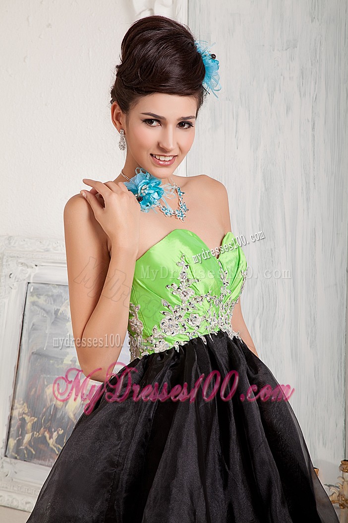 Black and Spring Green Cocktail Dresses Sweetheart Mini-length