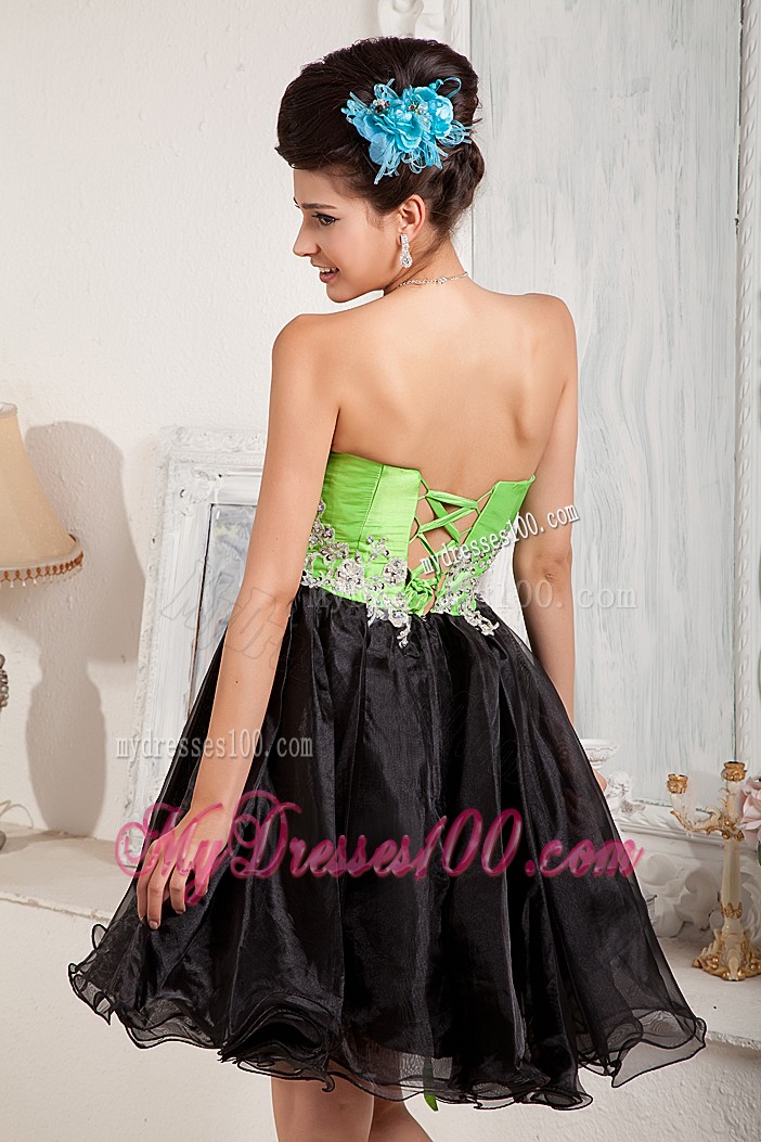 Black and Spring Green Cocktail Dresses Sweetheart Mini-length