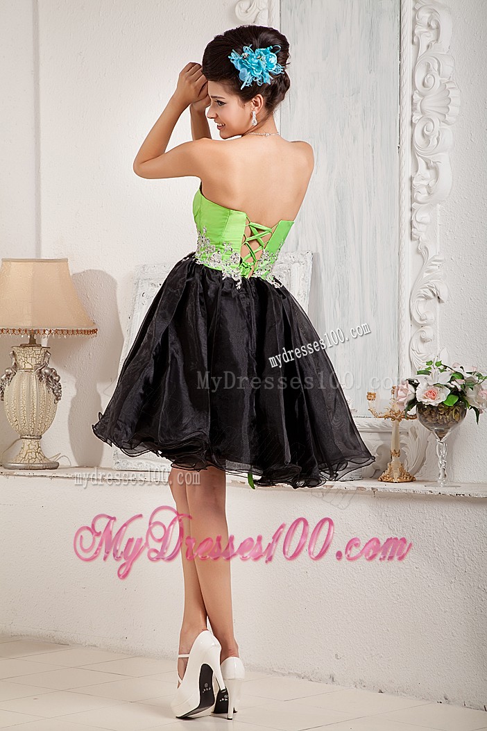 Black and Spring Green Cocktail Dresses Sweetheart Mini-length