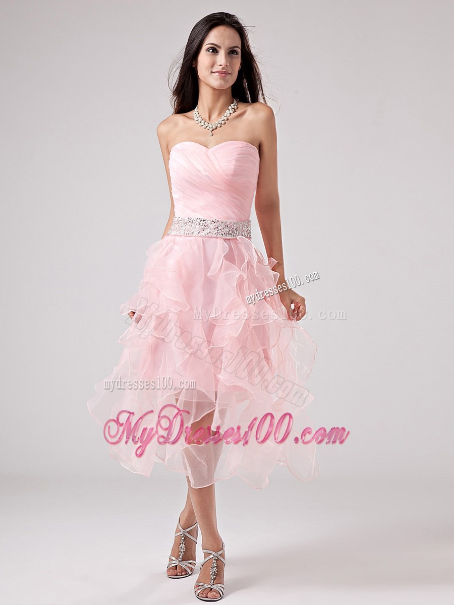 Lovely Baby Pink Cocktail Dresses Beaded Sweetheart Ruffles In 2013
