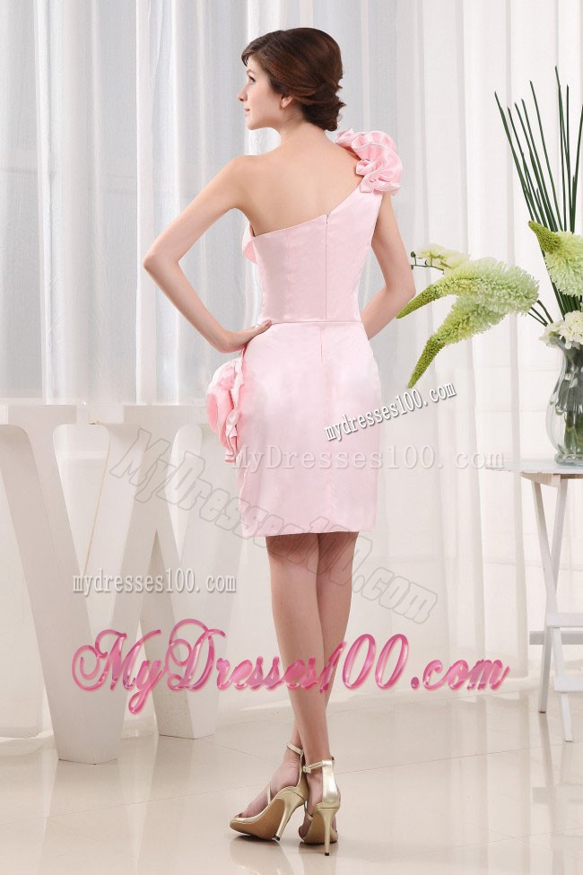 Lovely High-low One Shoulder Flower Baby Pink Cocktail Dress Strapless
