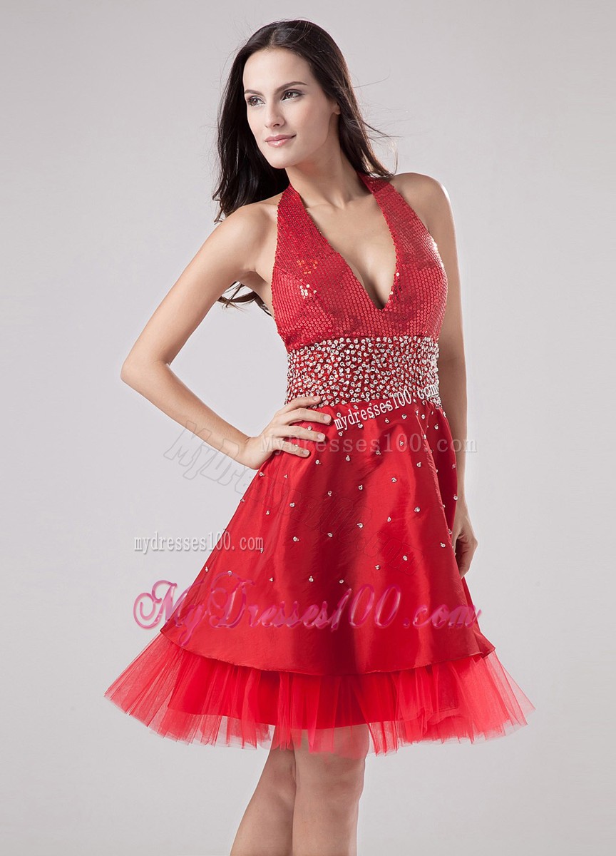 2013 Luxurious Red Princess Halter Summer Cocktail Dress Beading