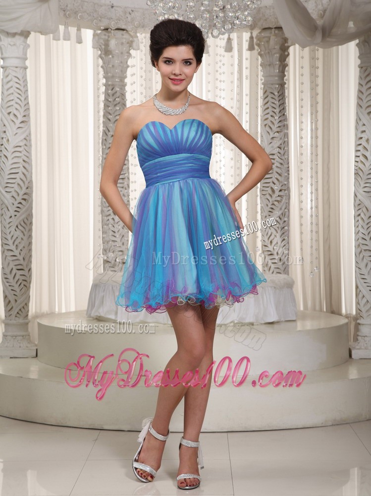 Aqua Princess Sweetheart Mini-length Ruching Cocktail Dress