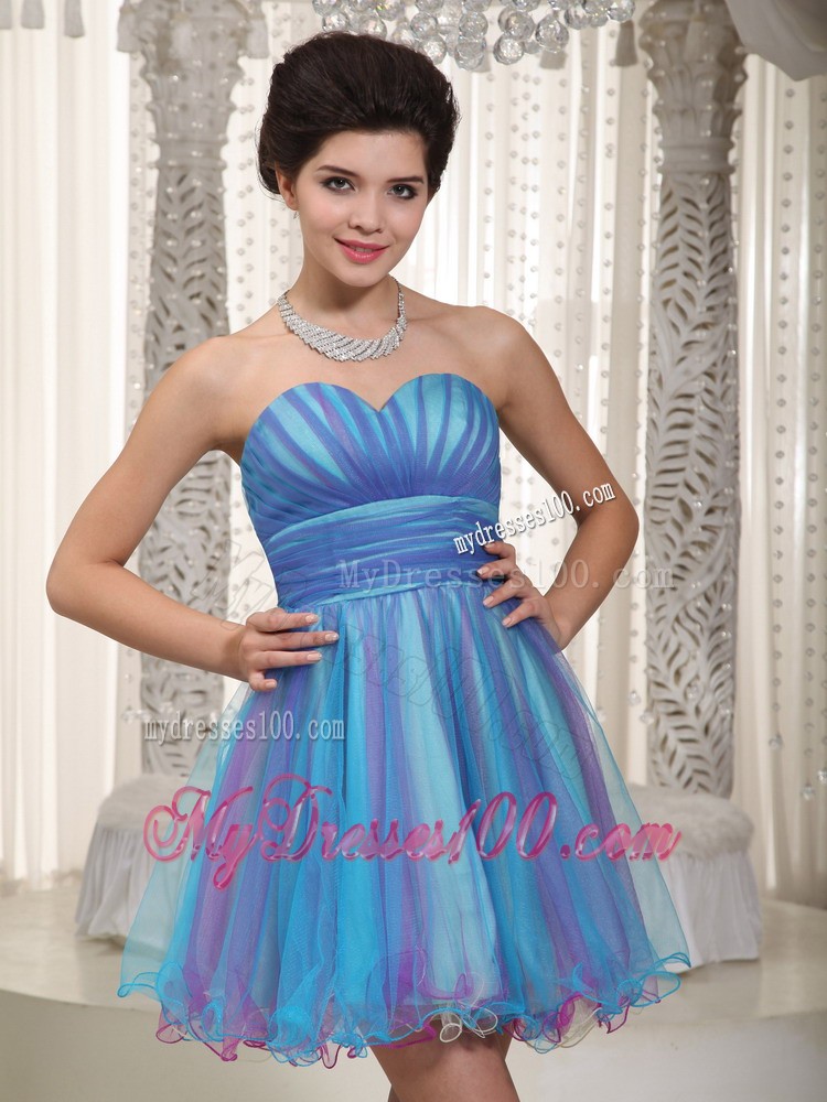 Aqua Princess Sweetheart Mini-length Ruching Cocktail Dress
