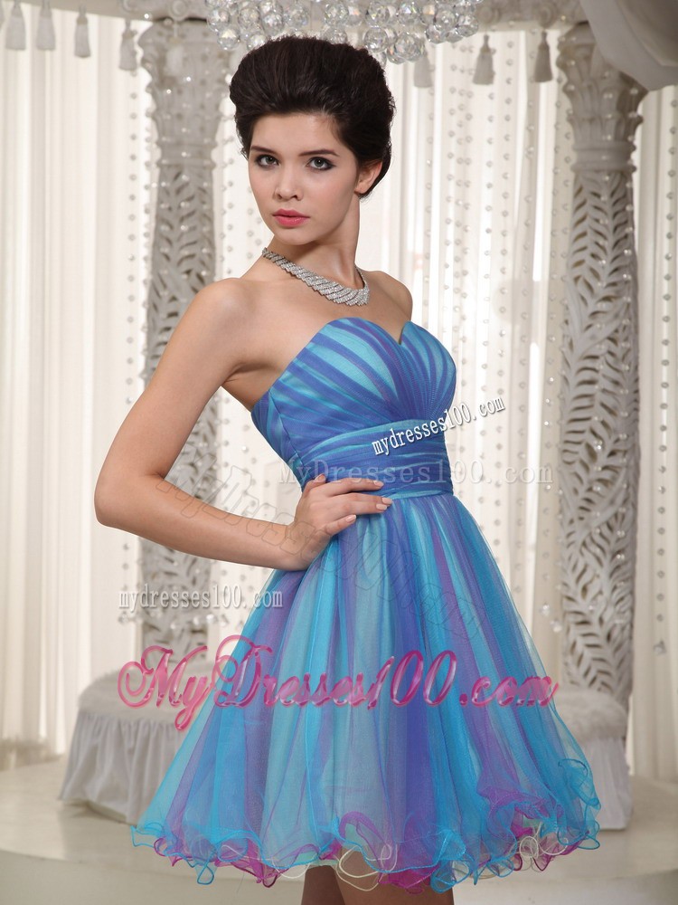 Aqua Princess Sweetheart Mini-length Ruching Cocktail Dress