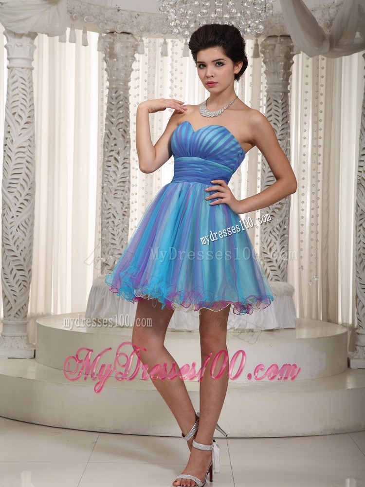 Aqua Princess Sweetheart Mini-length Ruching Cocktail Dress