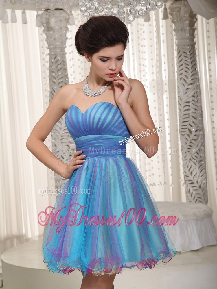 Aqua Princess Sweetheart Mini-length Ruching Cocktail Dress