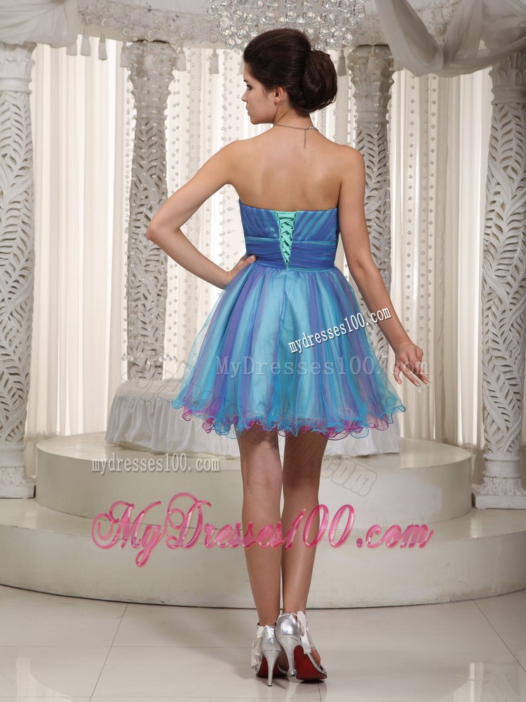 Aqua Princess Sweetheart Mini-length Ruching Cocktail Dress
