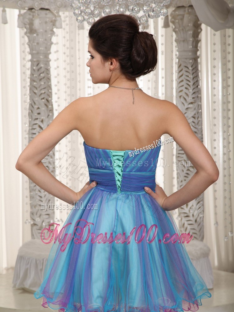 Aqua Princess Sweetheart Mini-length Ruching Cocktail Dress