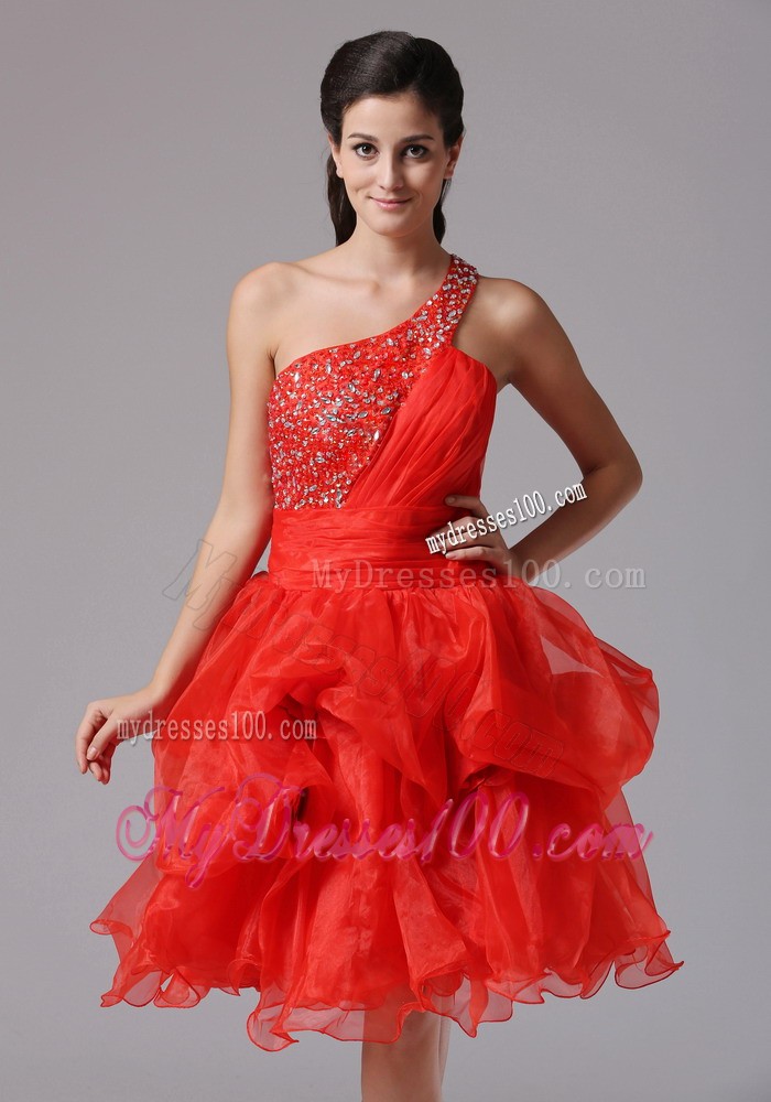 Custom Made Red One Shoulder Beaded Prom Cocktail Dresses