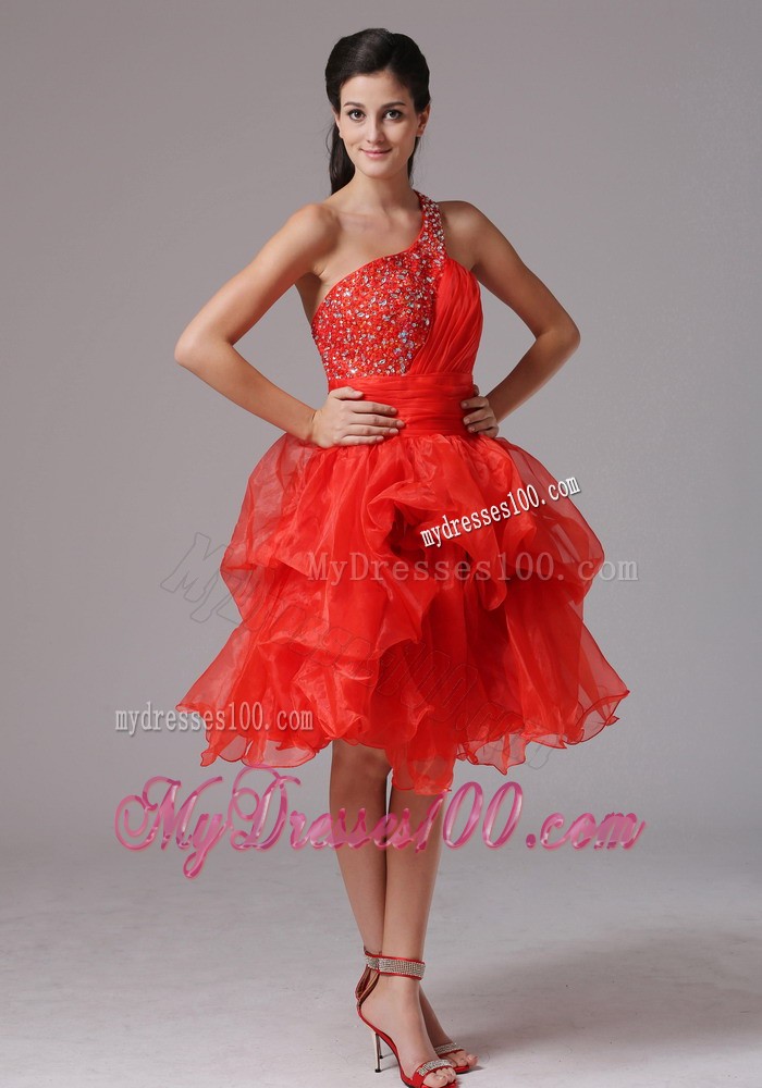 Custom Made Red One Shoulder Beaded Prom Cocktail Dresses