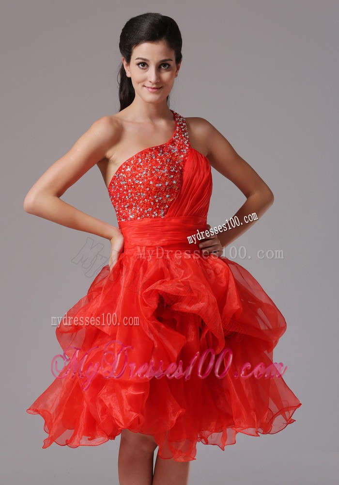 Custom Made Red One Shoulder Beaded Prom Cocktail Dresses